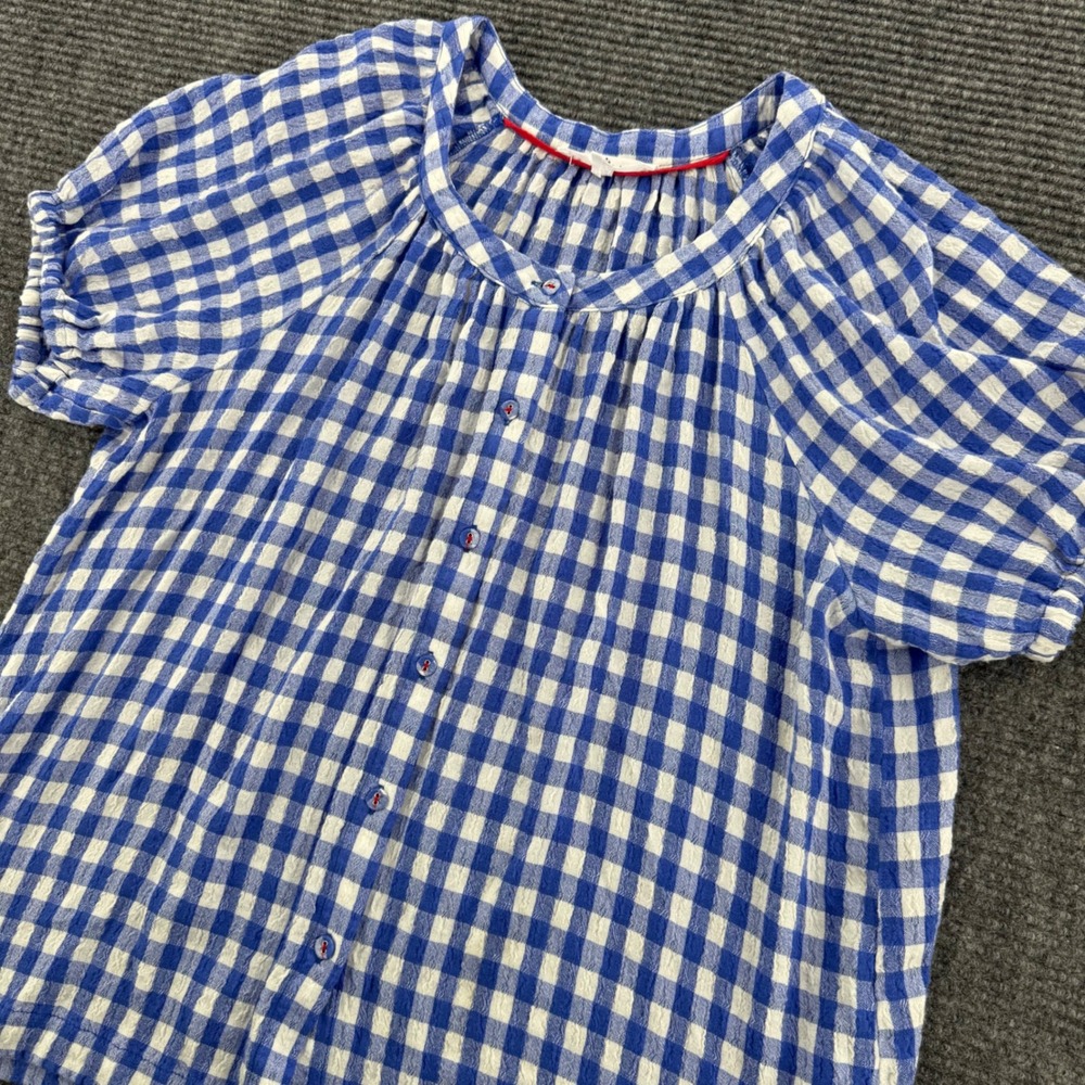 Jane + Delancey Womens Medium Blue White Gingham Plaid Button Up Blouse Top
